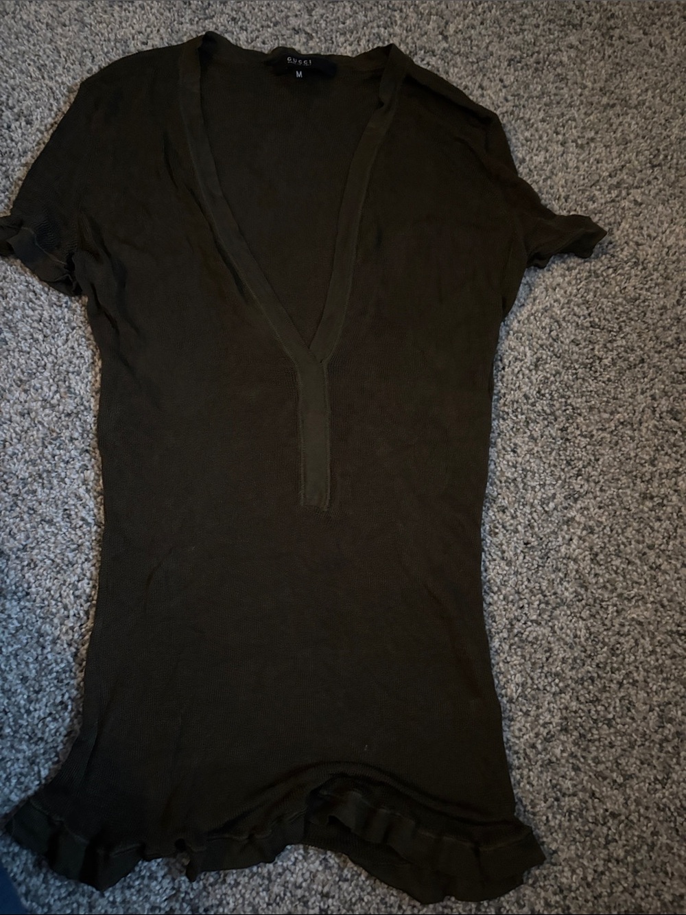 Gucci Olive Green V-Neck Short Sleeve Tunic